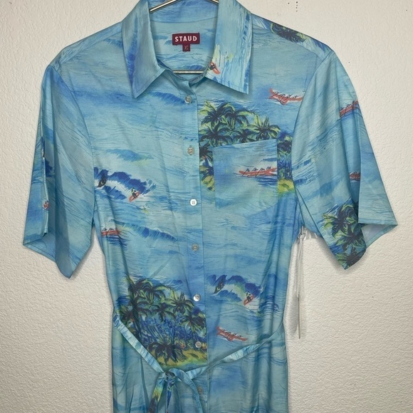 STAUD dress maxi NWT sz XS “Cameron” shirt dress island print - Picture 4 of 12